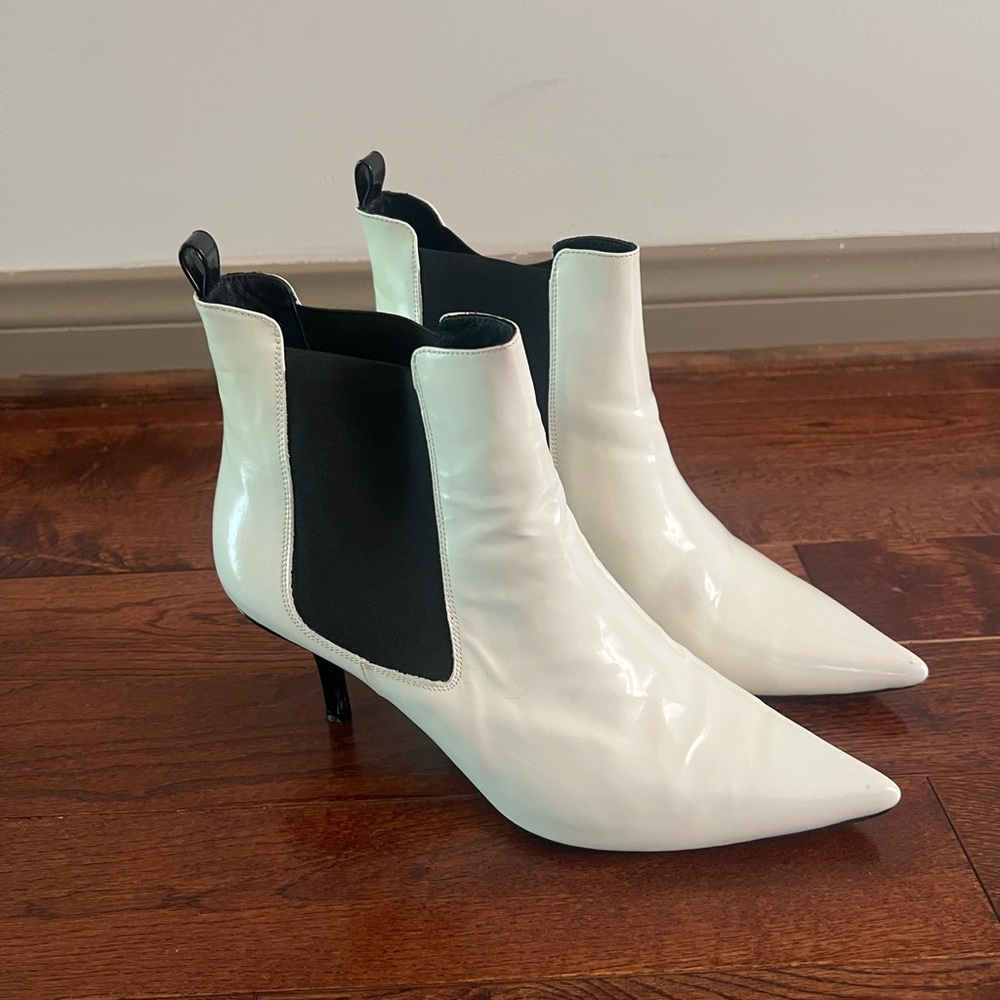 Anine Bing Stevie White Patent Chelsea Booties Size 41
